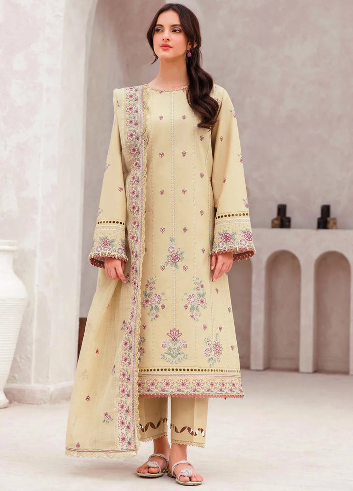 Bahar by Farasha Embroidered Lawn Suits Unstitched 3 Piece FSH25B D-02 Surreal Beige - Summer Collection