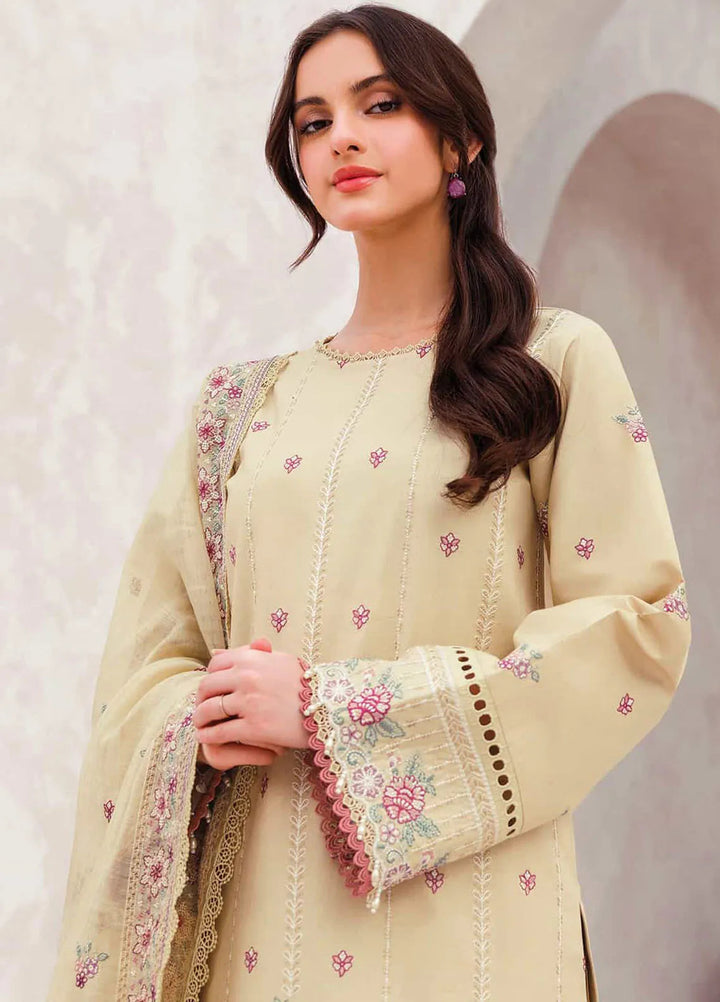 Bahar by Farasha Embroidered Lawn Suits Unstitched 3 Piece FSH25B D-02 Surreal Beige - Summer Collection