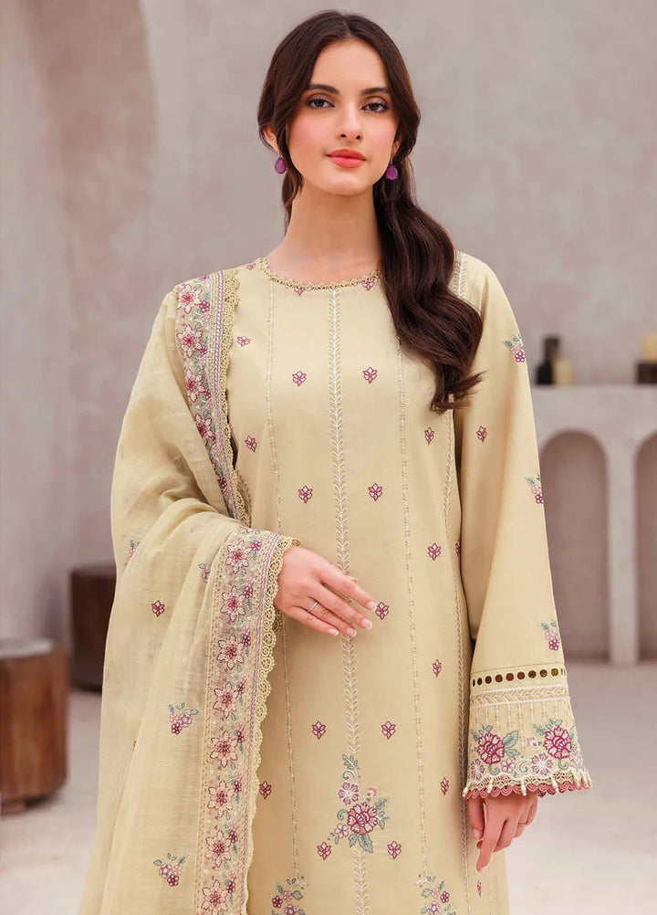 Bahar by Farasha Embroidered Lawn Suits Unstitched 3 Piece FSH25B D-02 Surreal Beige - Summer Collection