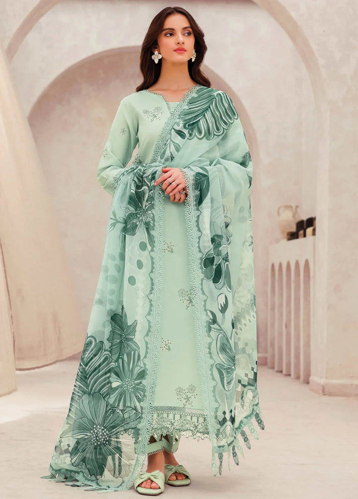Bahar by Farasha Embroidered Lawn Suits Unstitched 3 Piece FSH25B D-04 Aqua Cascade - Summer Collection