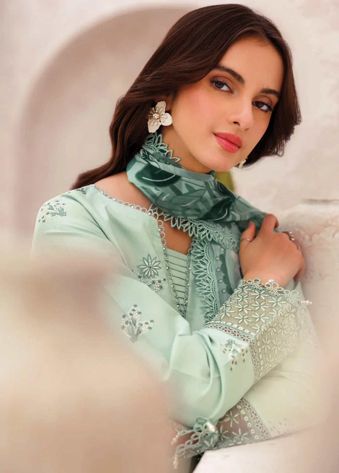 Bahar by Farasha Embroidered Lawn Suits Unstitched 3 Piece FSH25B D-04 Aqua Cascade - Summer Collection