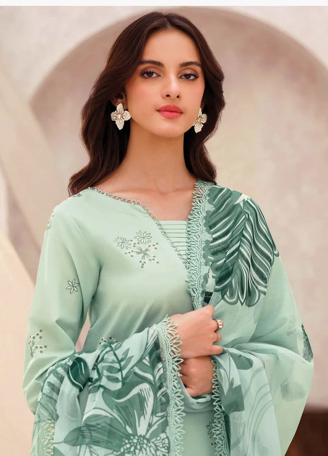 Bahar by Farasha Embroidered Lawn Suits Unstitched 3 Piece FSH25B D-04 Aqua Cascade - Summer Collection