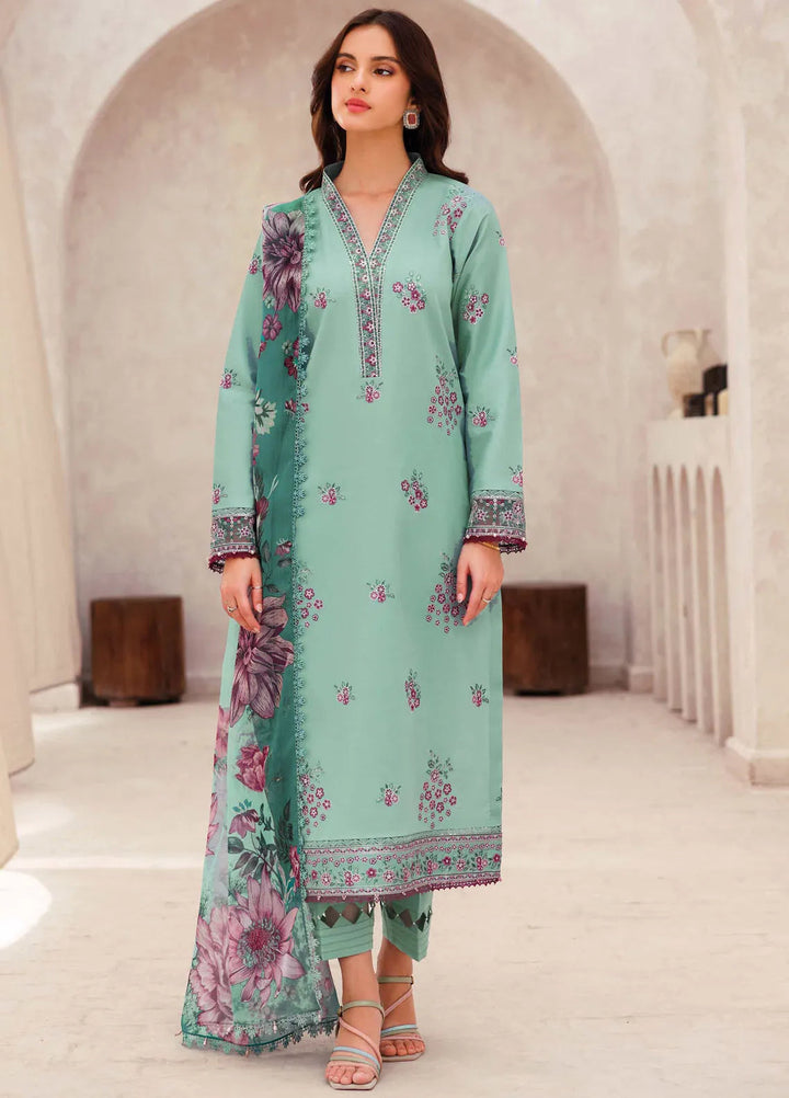 Bahar by Farasha Embroidered Lawn Suits Unstitched 3 Piece FSH25B D-08 Cyan Whisper - Summer Collection