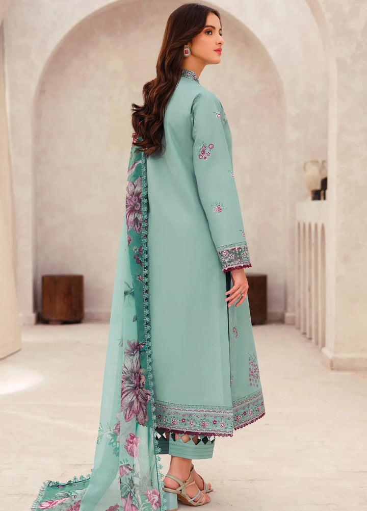 Bahar by Farasha Embroidered Lawn Suits Unstitched 3 Piece FSH25B D-08 Cyan Whisper - Summer Collection