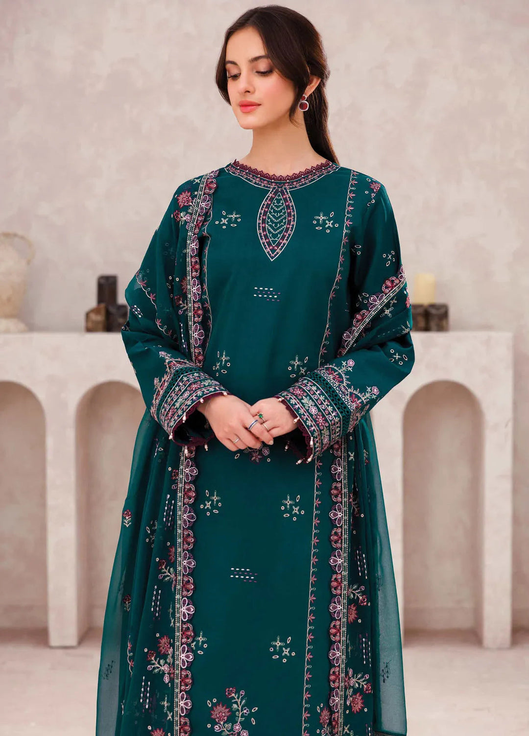 Bahar by Farasha Embroidered Lawn Suits Unstitched 3 Piece FSH25B D-11 Jade Bliss - Summer Collection