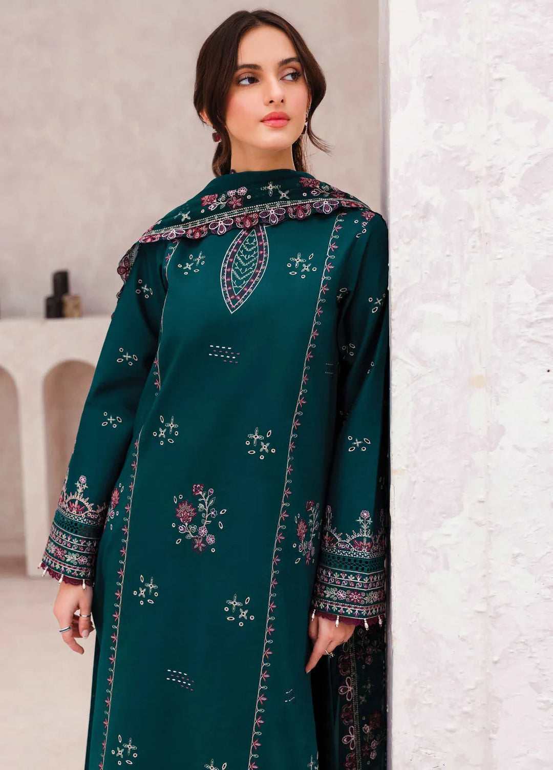 Bahar by Farasha Embroidered Lawn Suits Unstitched 3 Piece FSH25B D-11 Jade Bliss - Summer Collection