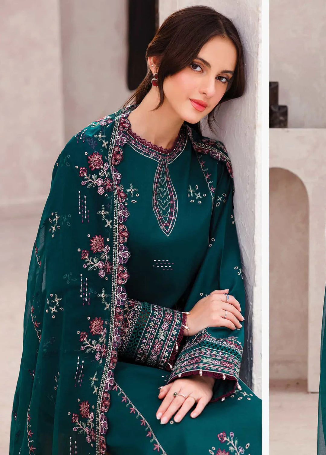 Bahar by Farasha Embroidered Lawn Suits Unstitched 3 Piece FSH25B D-11 Jade Bliss - Summer Collection