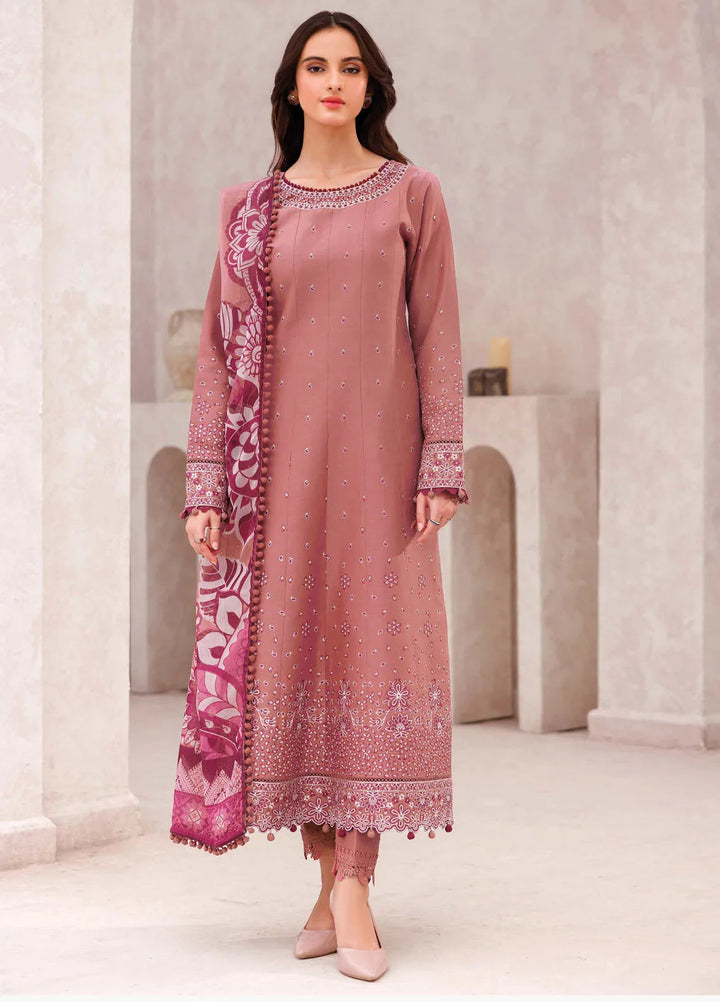 Bahar by Farasha Embroidered Lawn Suits Unstitched 3 Piece FSH25B D-12 Pink Whisper - Summer Collection