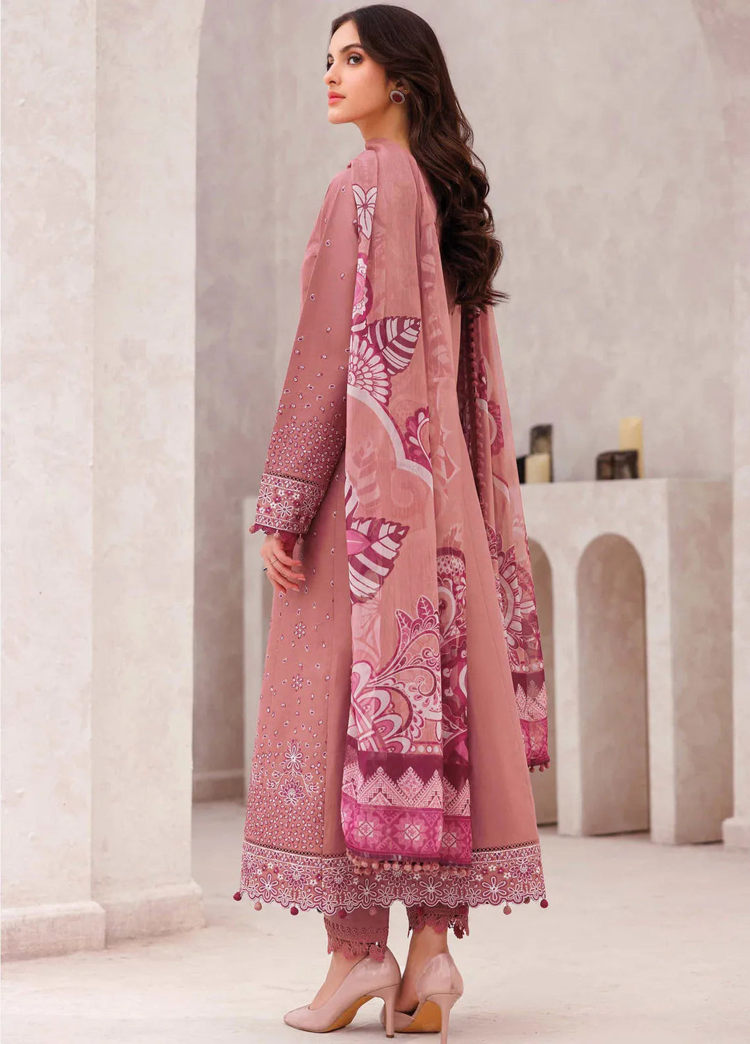 Bahar by Farasha Embroidered Lawn Suits Unstitched 3 Piece FSH25B D-12 Pink Whisper - Summer Collection