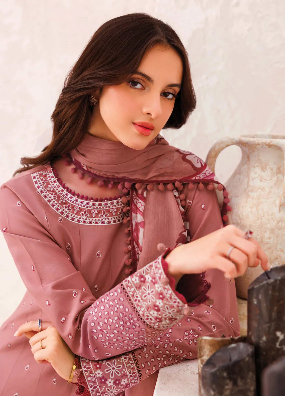 Bahar by Farasha Embroidered Lawn Suits Unstitched 3 Piece FSH25B D-12 Pink Whisper - Summer Collection