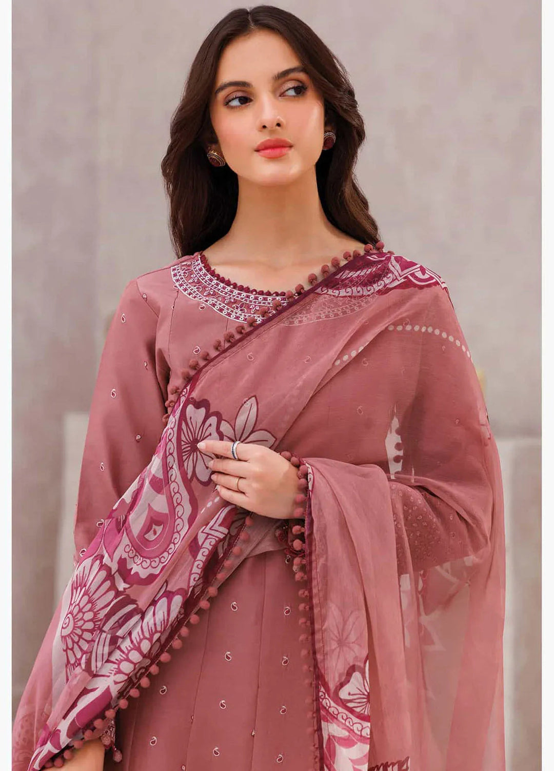 Bahar by Farasha Embroidered Lawn Suits Unstitched 3 Piece FSH25B D-12 Pink Whisper - Summer Collection