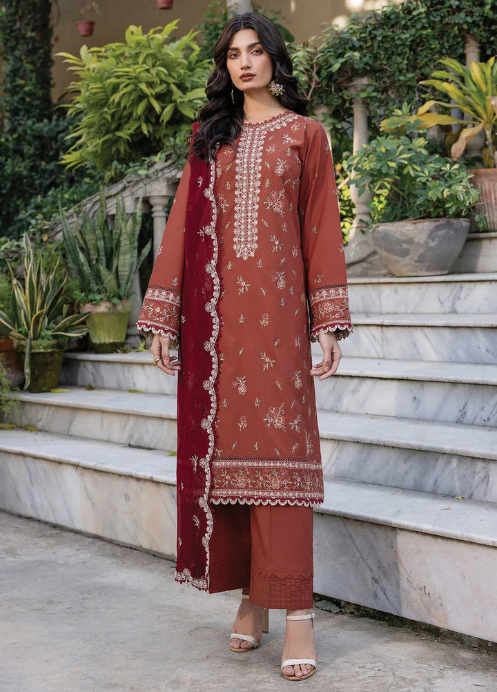 Bahar by Farasha Embroidered Lawn Suits Unstitched 3 Piece FSH25B2 D-03 Russet Dusk - Summer Collection