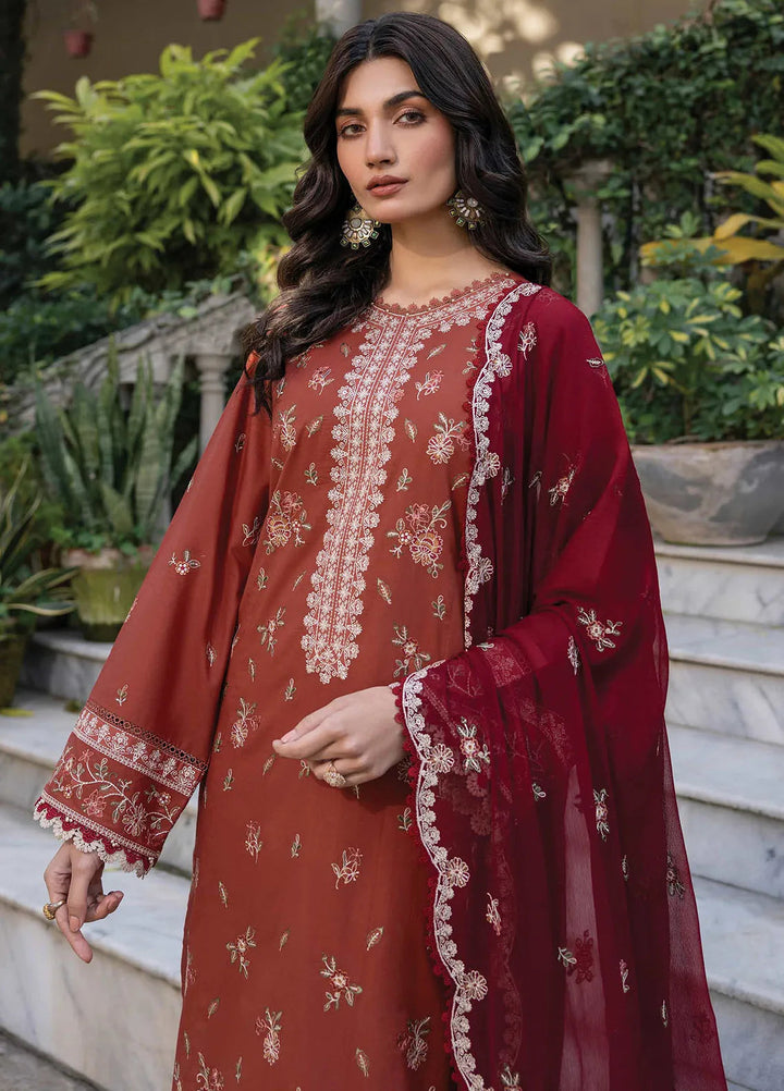 Bahar by Farasha Embroidered Lawn Suits Unstitched 3 Piece FSH25B2 D-03 Russet Dusk - Summer Collection