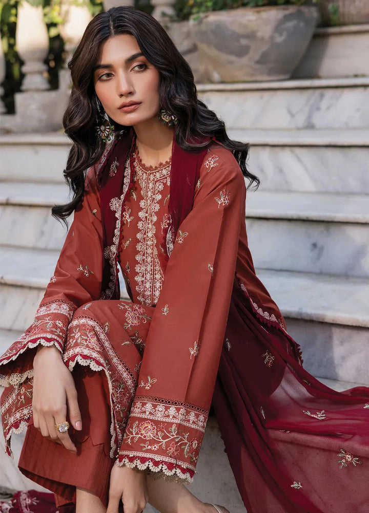 Bahar by Farasha Embroidered Lawn Suits Unstitched 3 Piece FSH25B2 D-03 Russet Dusk - Summer Collection