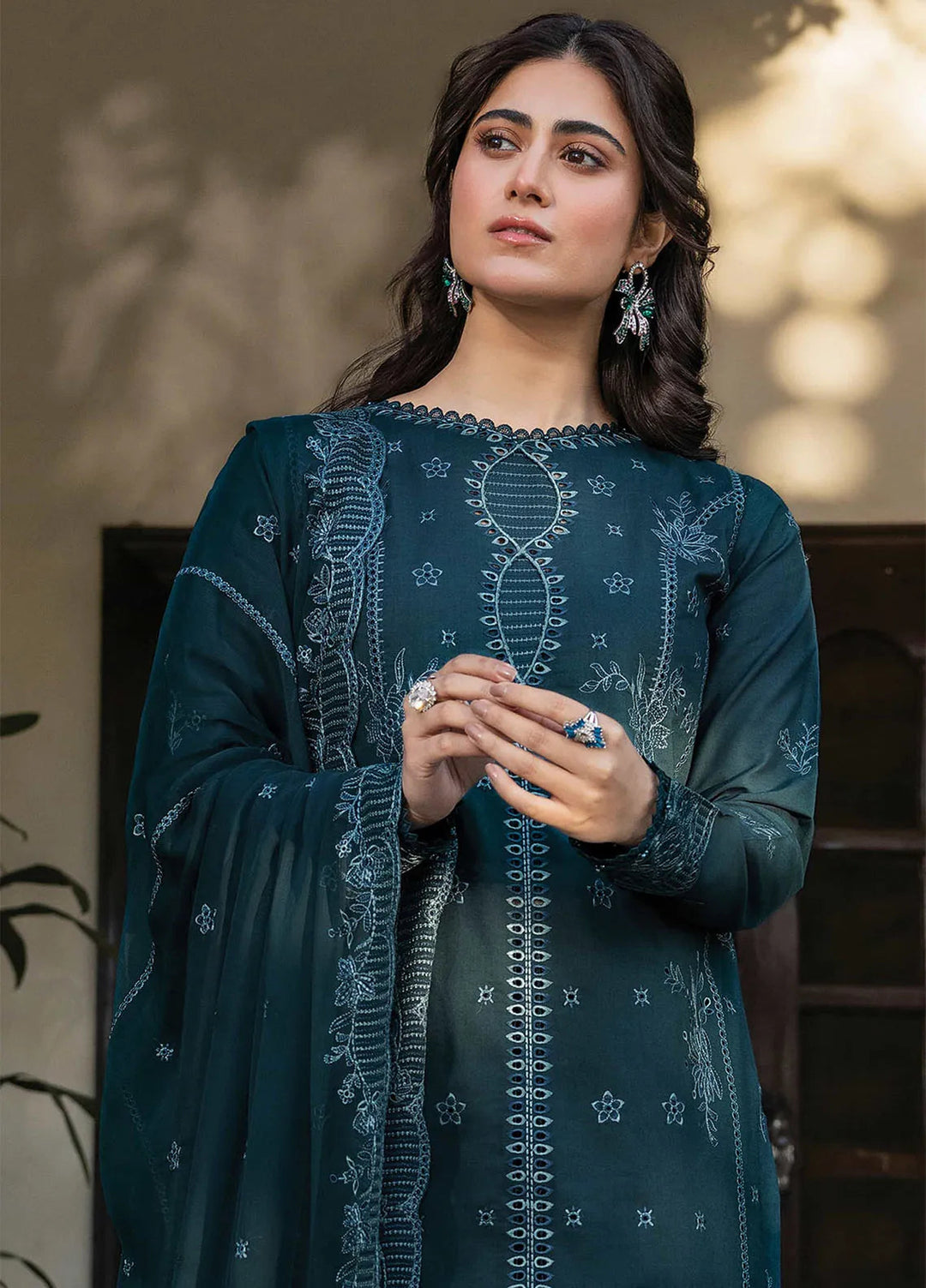 Bahar by Farasha Embroidered Lawn Suits Unstitched 3 Piece FSH25B2 D-06 Teal Serenity - Summer Collection