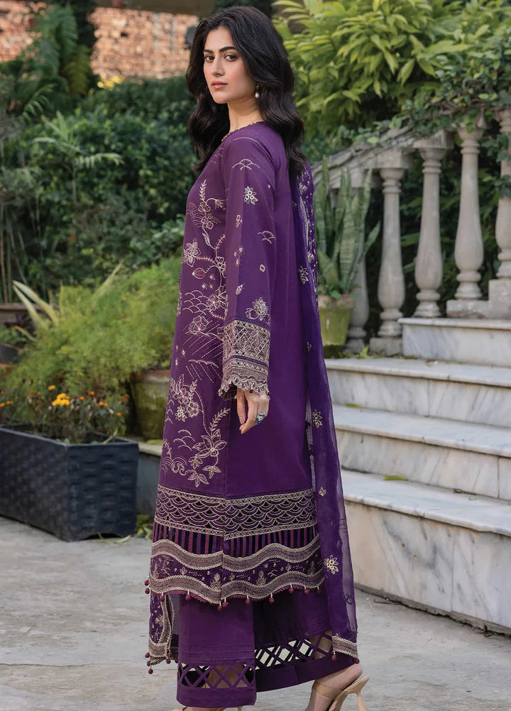Bahar by Farasha Embroidered Lawn Suits Unstitched 3 Piece FSH25B2 D-08 Raven Plum - Summer Collection
