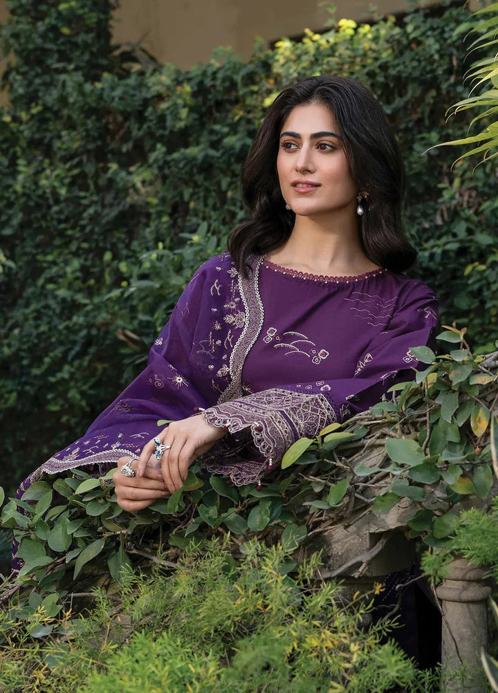 Bahar by Farasha Embroidered Lawn Suits Unstitched 3 Piece FSH25B2 D-08 Raven Plum - Summer Collection