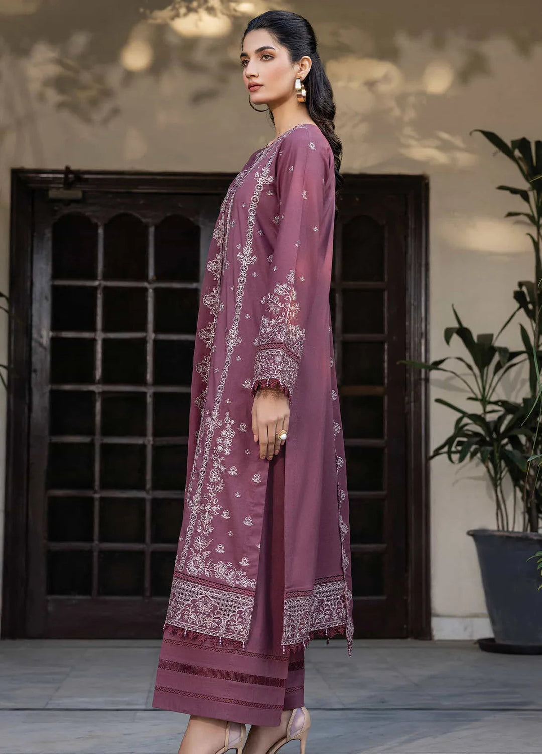 Bahar by Farasha Embroidered Lawn Suits Unstitched 3 Piece FSH25B2 D-09 Dusty Rose - Summer Collection