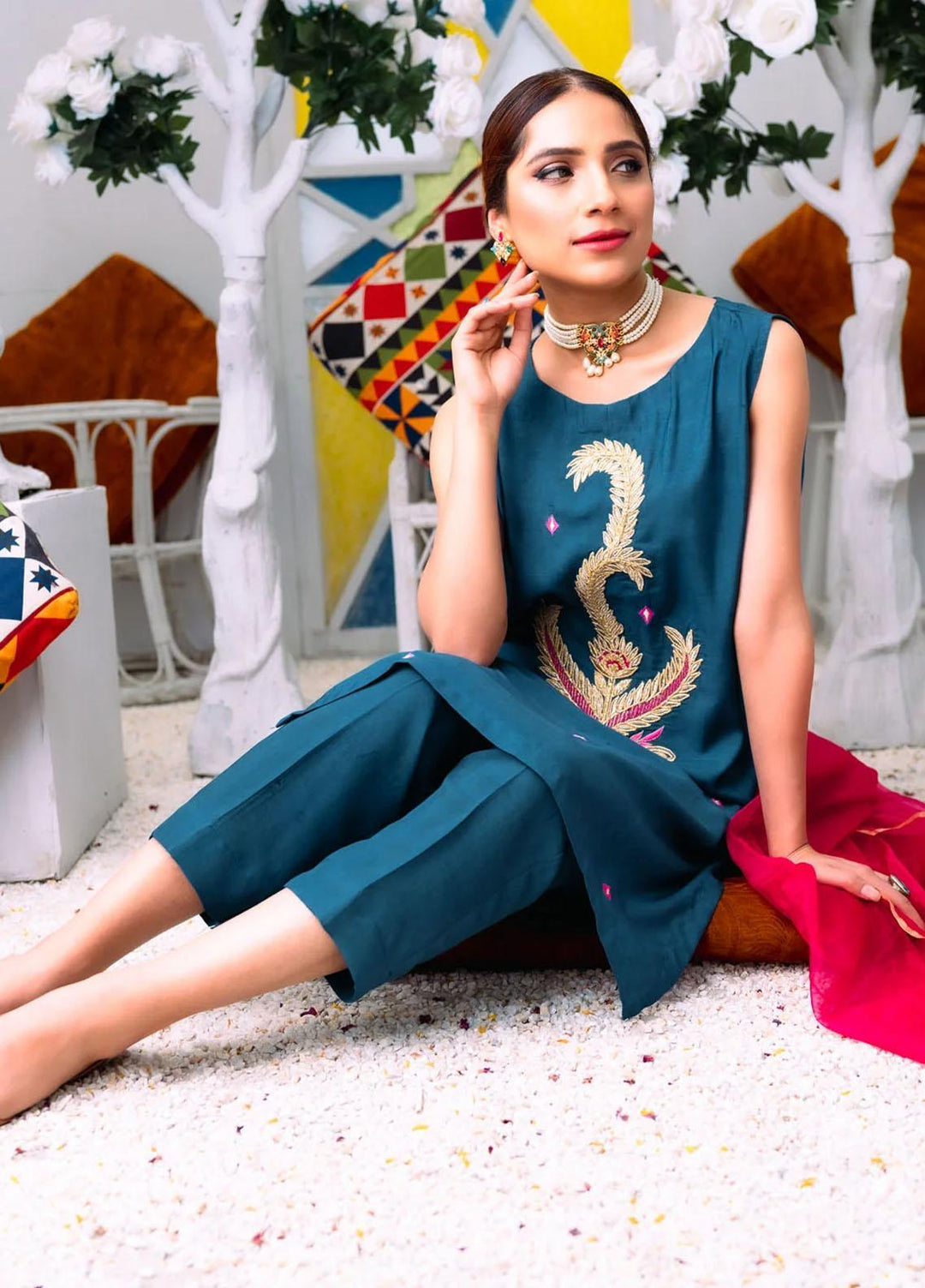 PSK Couture Pret Blended Raw Silk 3 Piece Suit BLUE NILE