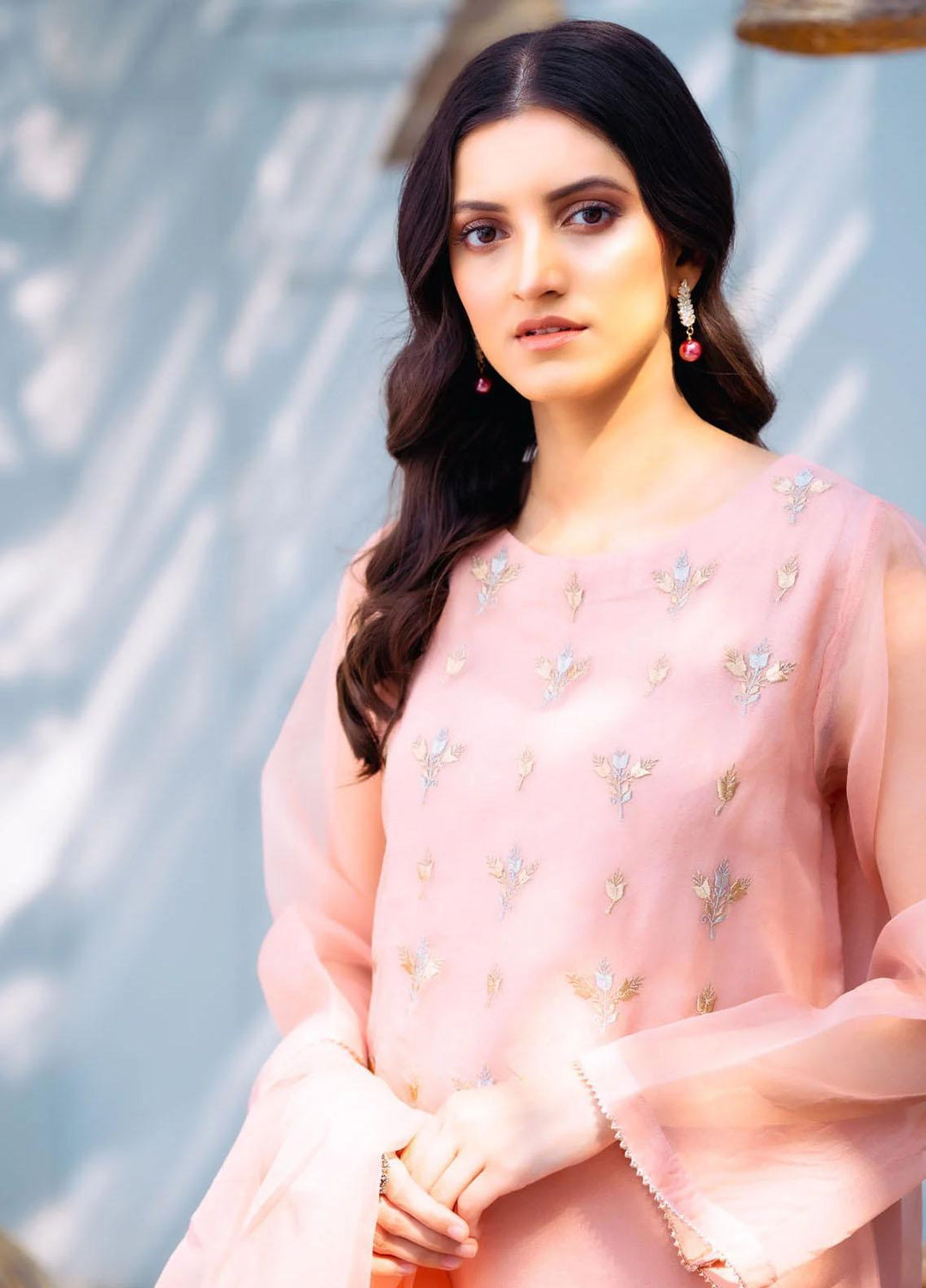 PSK Couture Pret Embroidered Tissue 4 Piece Suit Cherry Lime