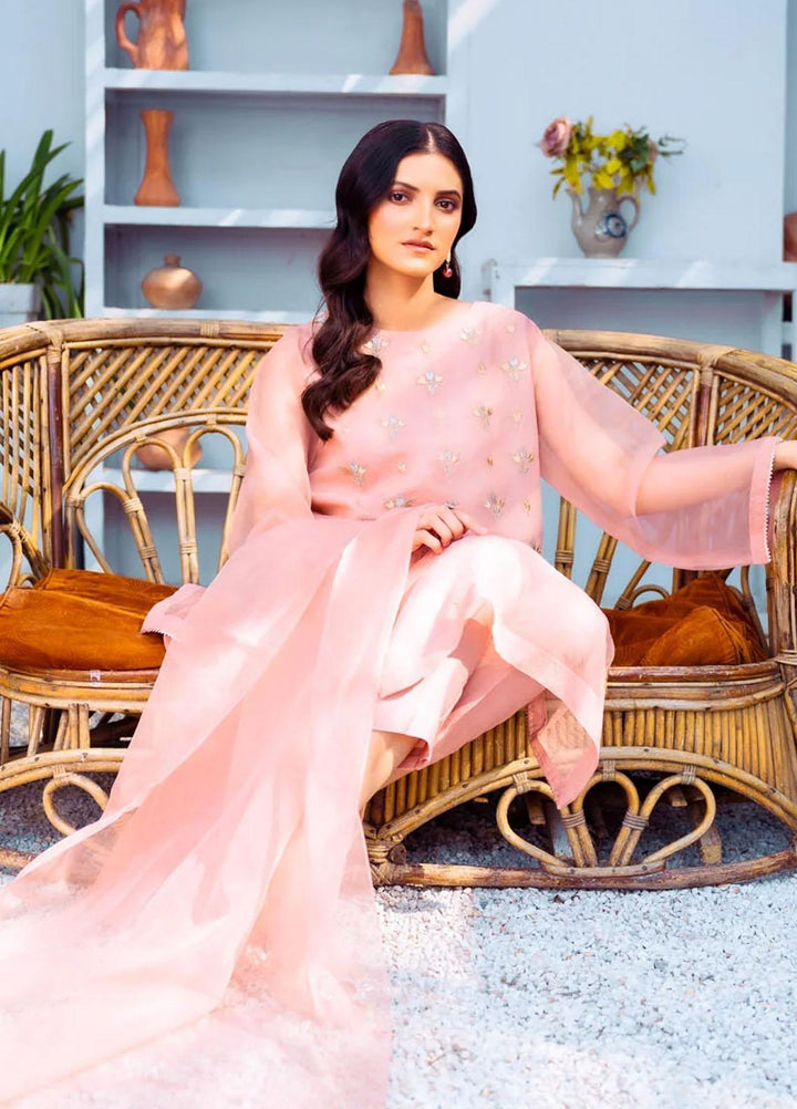 PSK Couture Pret Embroidered Tissue 4 Piece Suit Cherry Lime