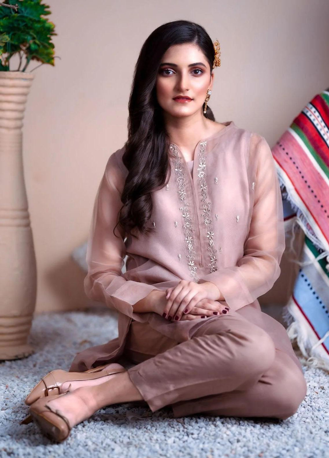 PSK Couture Pret Embroidered Organza 4 Piece Suit COTTON CANDY