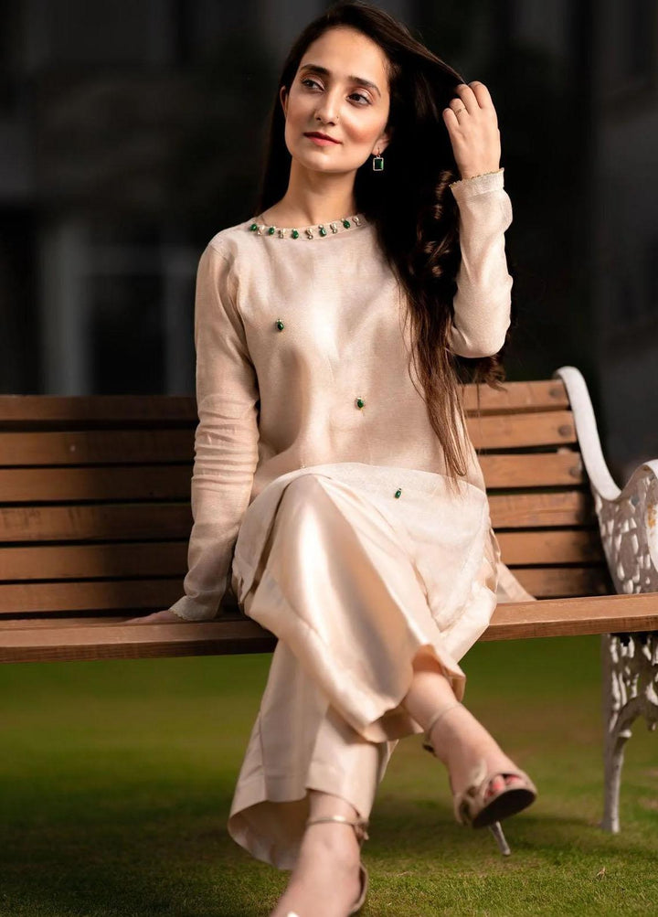 PSK Couture Pret Embroidered Tissue 4 Piece Suit GOLD DUST