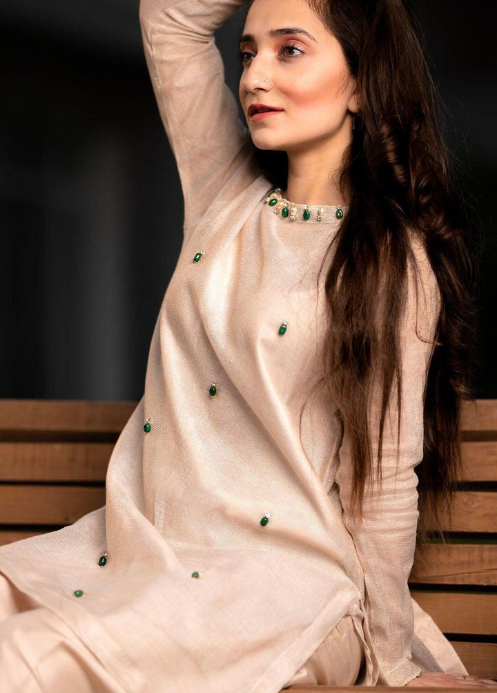 PSK Couture Pret Embroidered Tissue 4 Piece Suit GOLD DUST