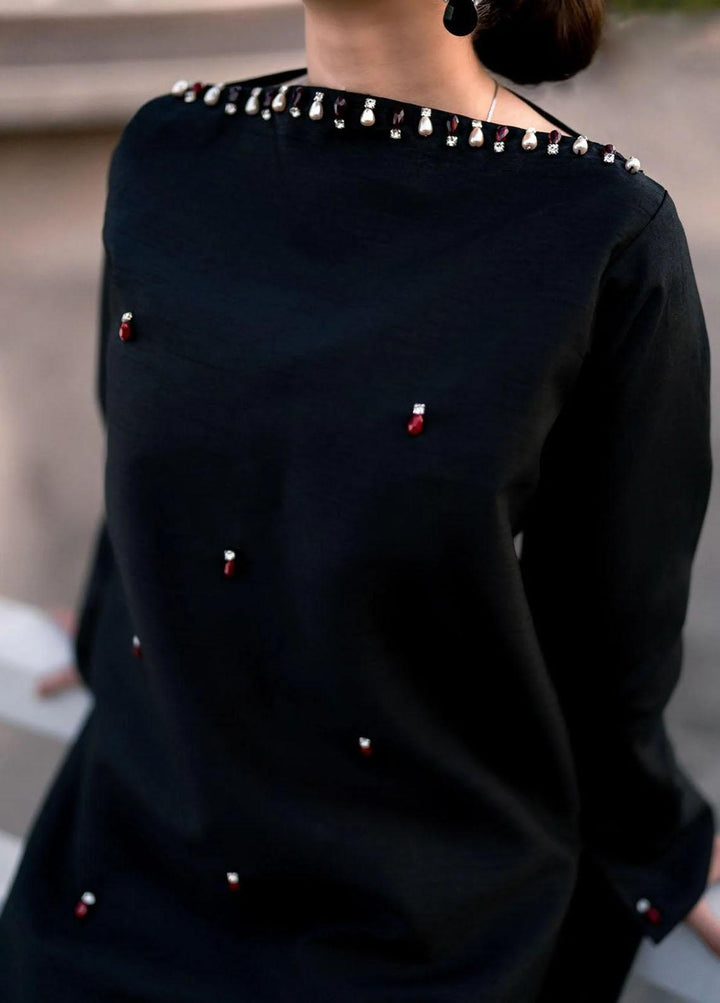 PSK Couture Pret Embroidered Raw Silk 3 Piece Suit NIGHT FALL