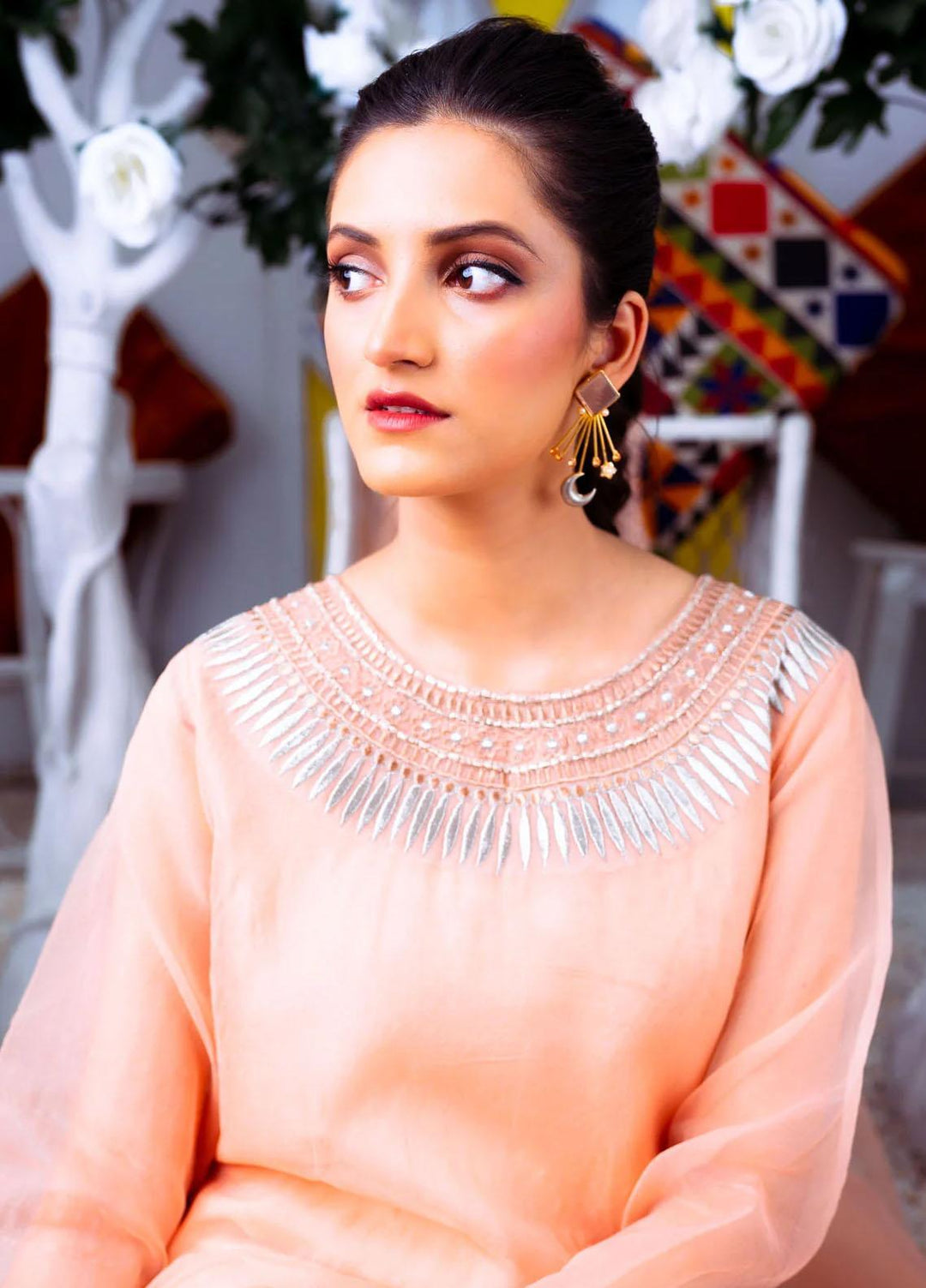 PSK Couture Pret Embroidered Tissue 4 Piece Suit PEACHY PUFF