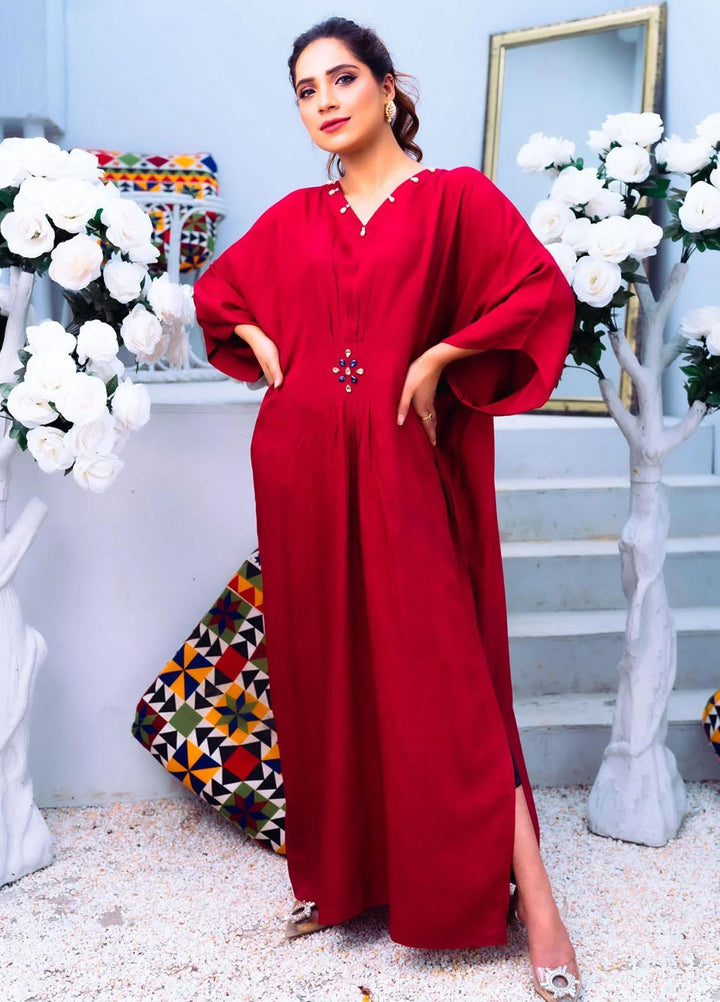 PSK Couture Pret Blended Silk Kaftan RED COCKTAIL