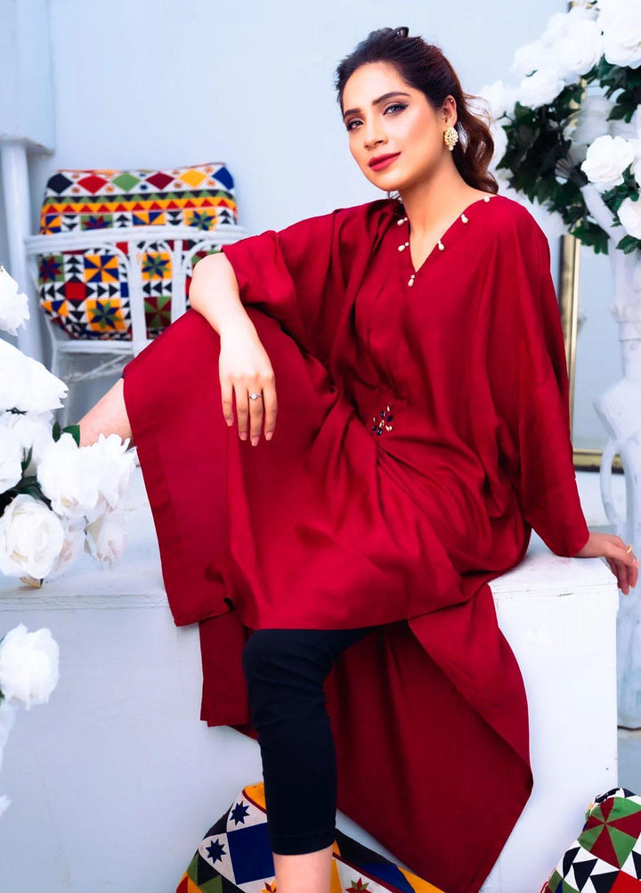 PSK Couture Pret Blended Silk Kaftan RED COCKTAIL