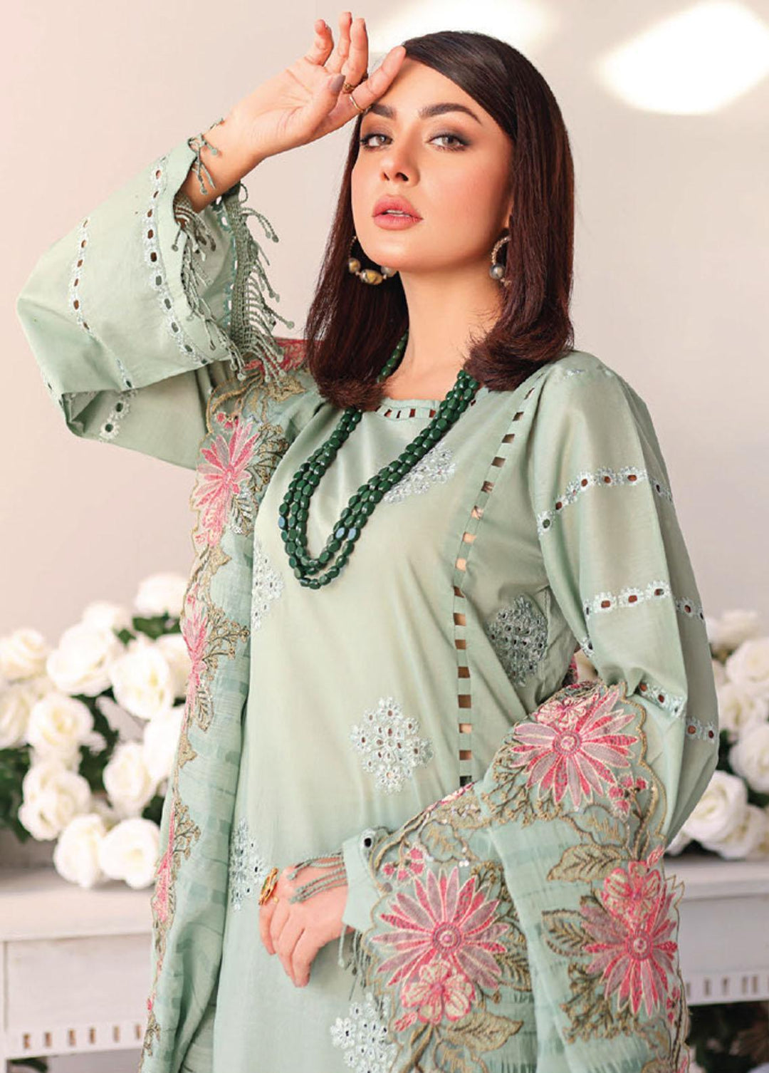 Baharaan By Humdum Embroidered Lawn Suits Unstitched 3 Piece HD23B 01 - Summer Collection