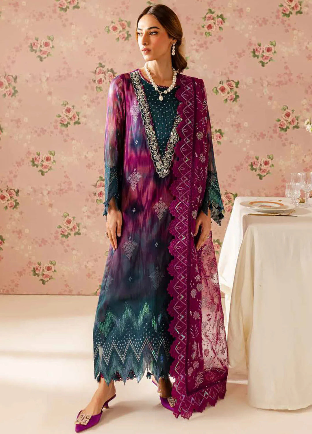 Ballerina by Nureh Embroidered Chiffon Suit Unstitched 4 Piece NU25B NU2-159 - Formals Collection