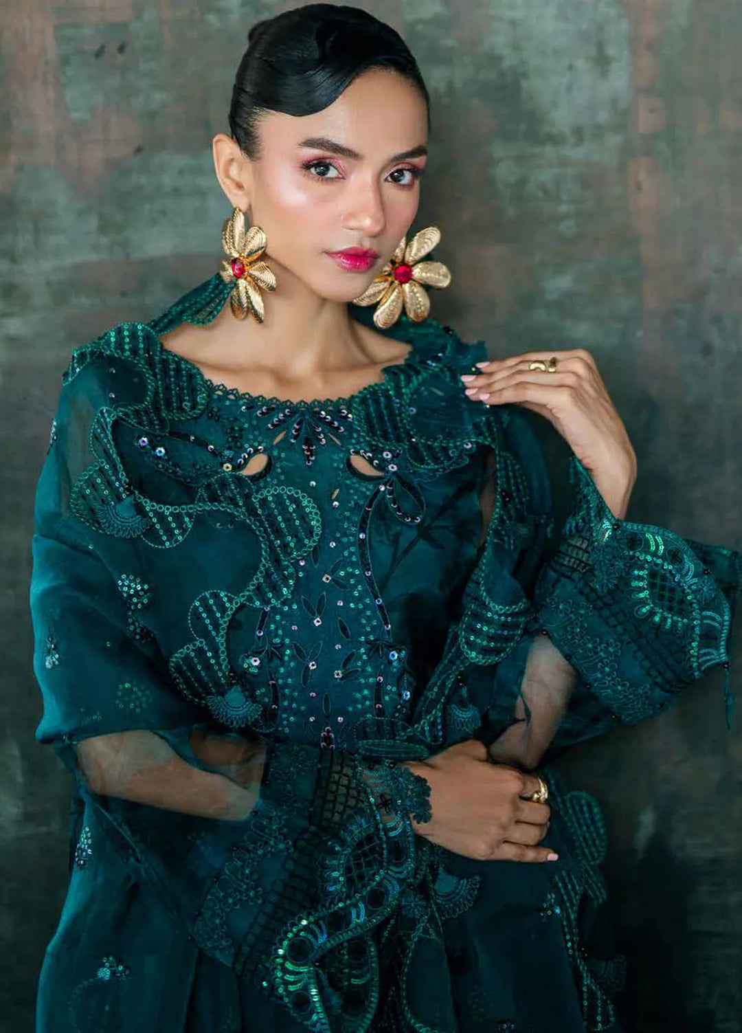 Ballerina By Nureh Embroidered Organza Suit Unstitched 3 Piece NU24BW NU2-152 - Winter Collection