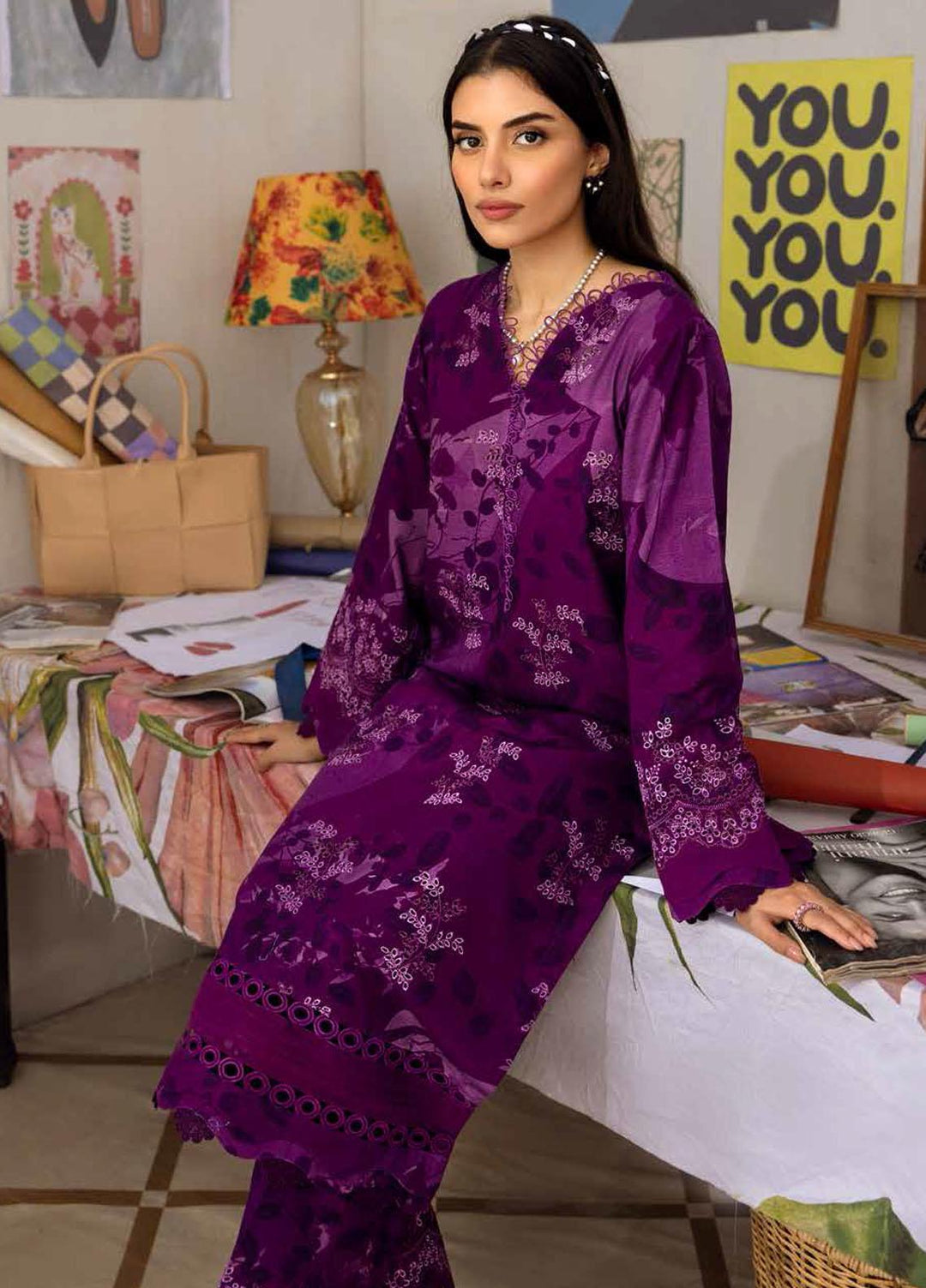 Ballerina By Nureh Embroidered Chikankari Khaddar Suits Unstitched 2 Piece NU23BKC NU2-128 - Winter Collection