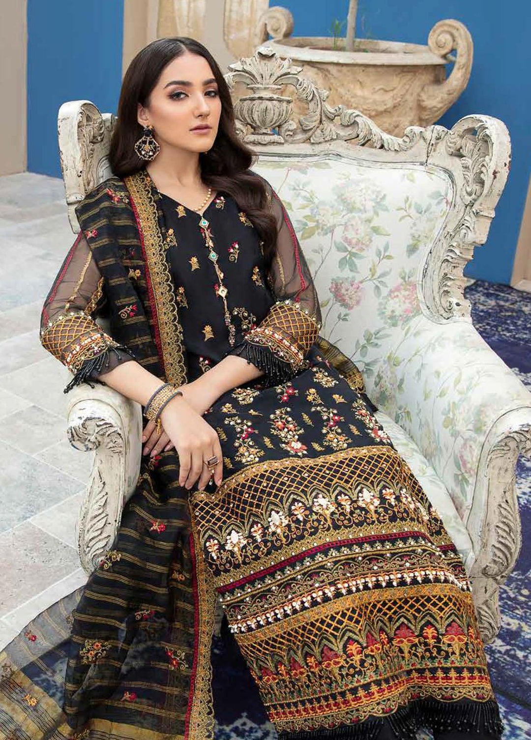 Banafsheh Embroidered Organza Suits Unstitched 3 Piece BF21LF BNL-01 - Formals Collection