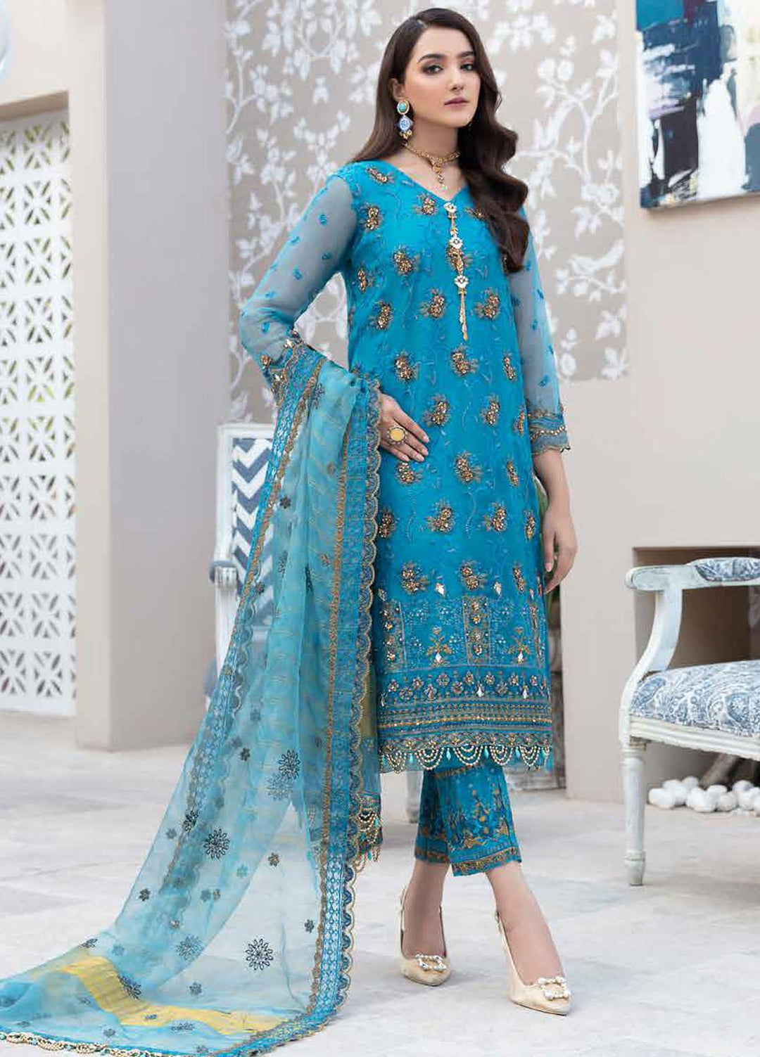 Banafsheh Embroidered Organza Suits Unstitched 3 Piece BF21LF BNL-05 - Formals Collection