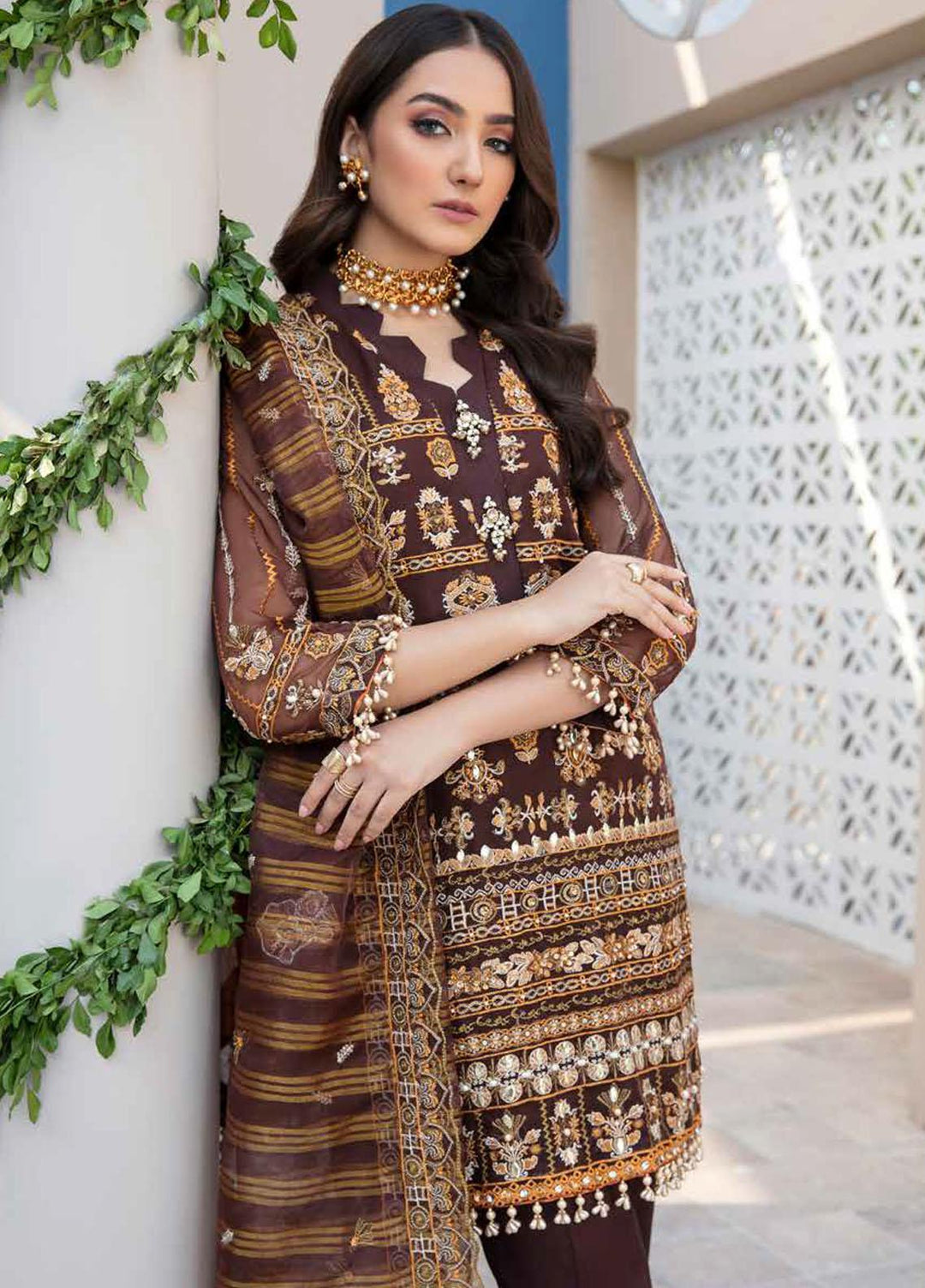 Banafsheh Embroidered Organza Suits Unstitched 3 Piece BF21LF BNL-06 - Formals Collection