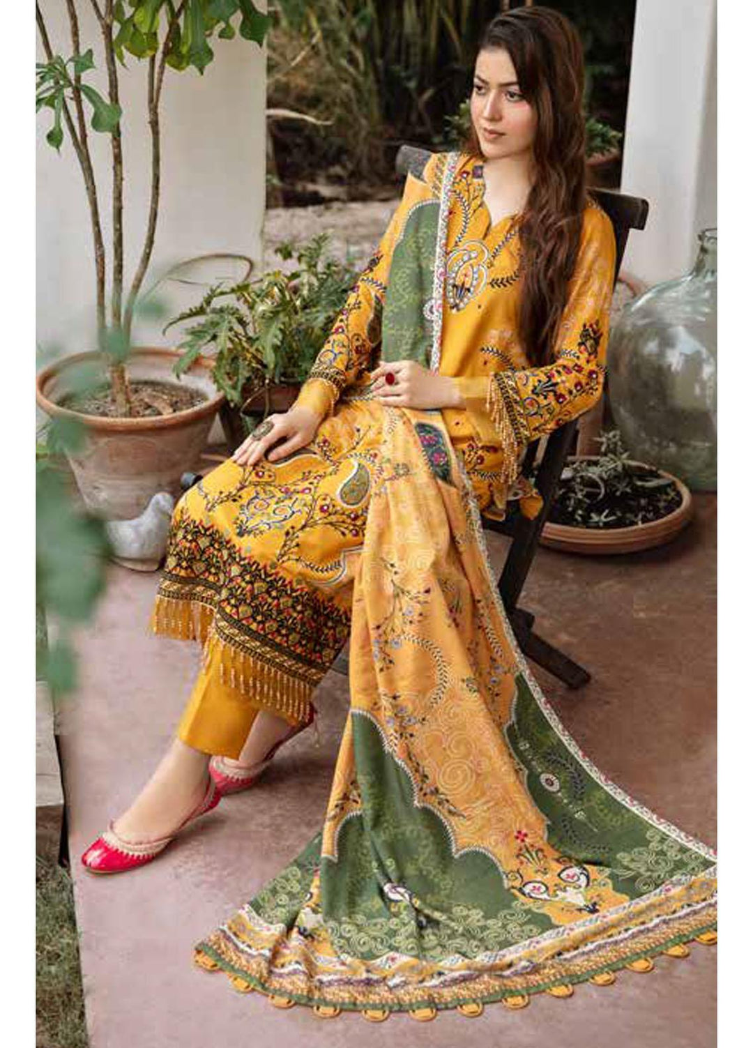 Banafsheh Embroidered Silk Karandi Suits Unstitched 3 Piece BF21PK BNK-02 - Winter Collection