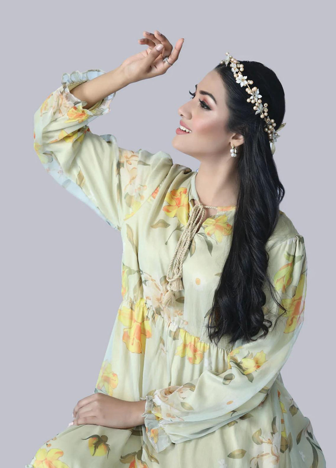 Bareeq Casual Pret  Organza Frock Amidst Hue Floral printed frock