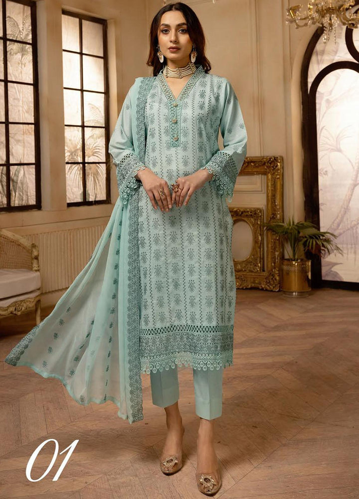 Bareeze By Aalaya Embroidered Lawn Suits Unstitched 3 Piece ALY23B-V3 D-1 - Luxury Summer Collection