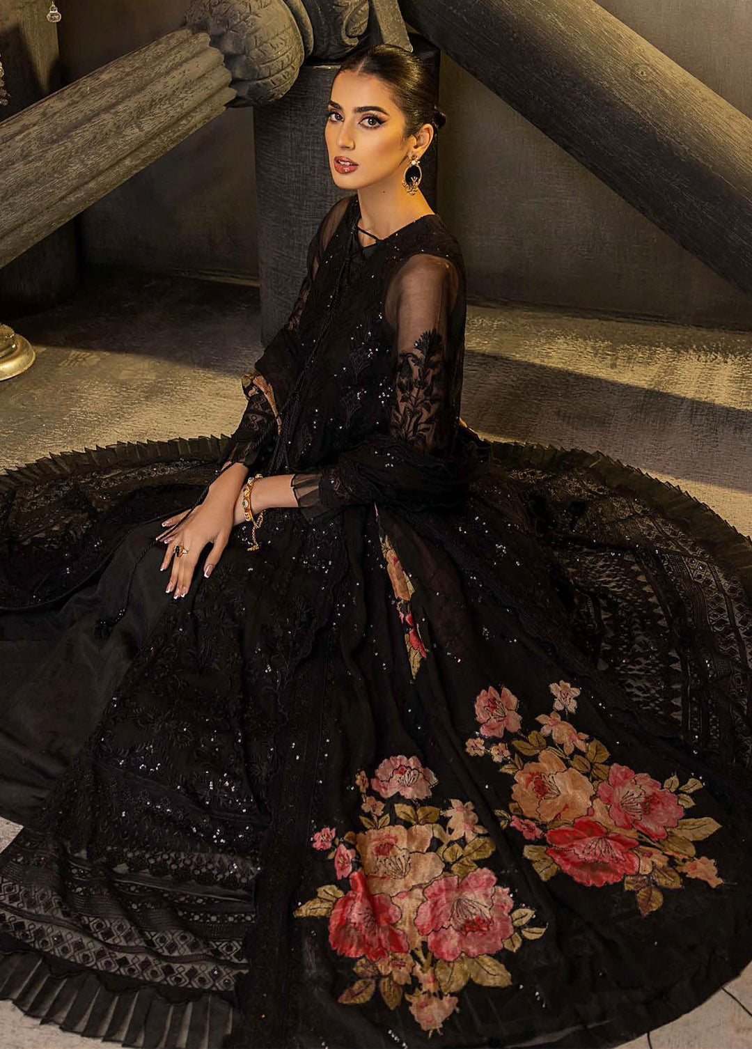 Barkha By Charizma Embroidered Chiffon Suits Unstitched 3 Piece CRZ23B CBK-01 - Premium Collection