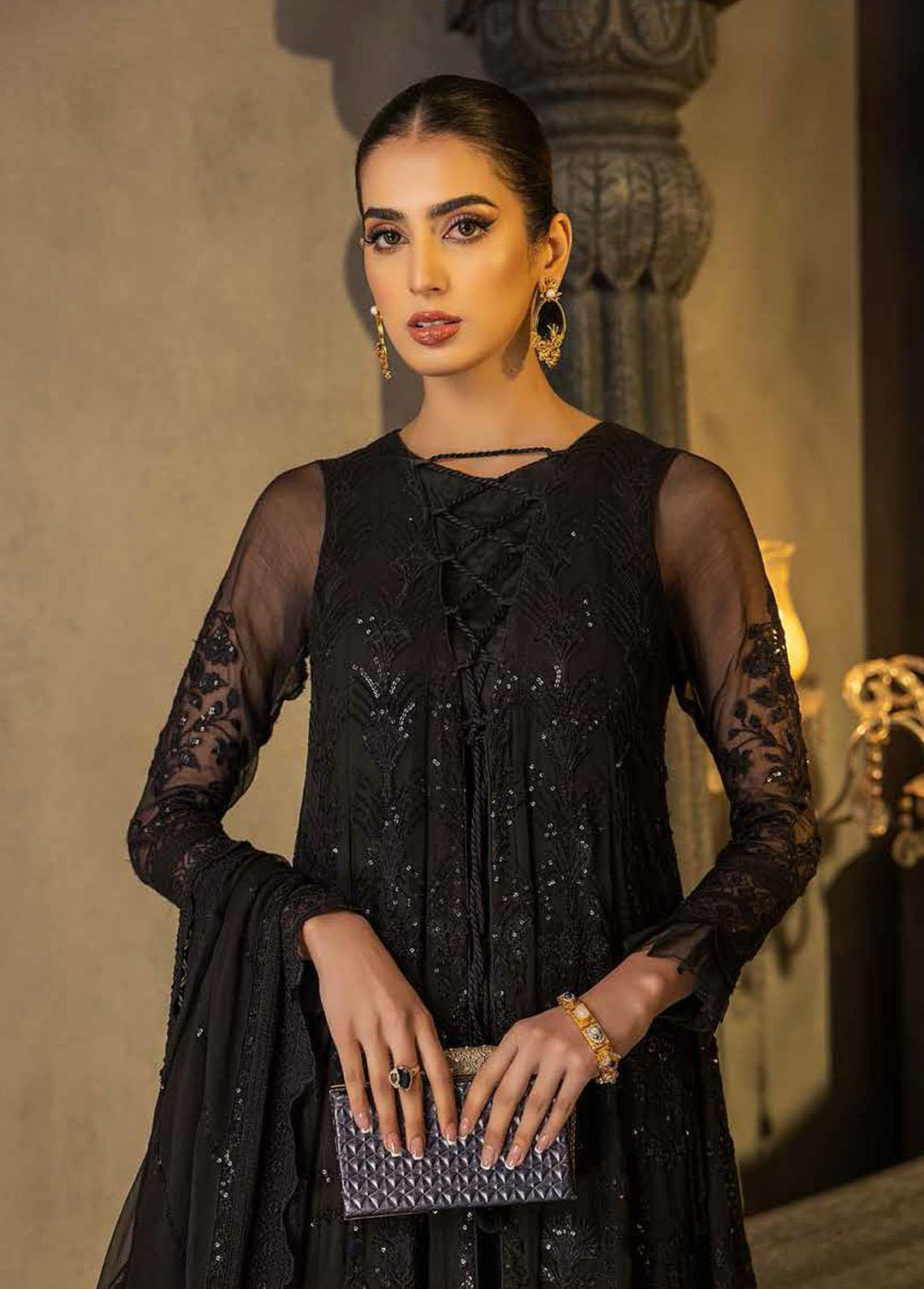 Barkha By Charizma Embroidered Chiffon Suits Unstitched 3 Piece CRZ23B CBK-01 - Premium Collection