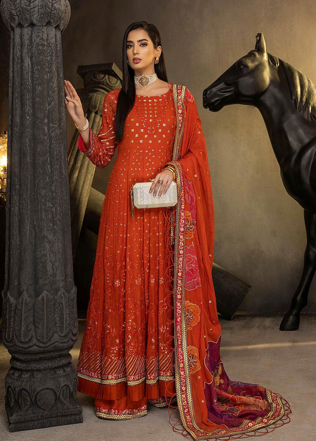 Barkha By Charizma Embroidered Chiffon Suits Unstitched 3 Piece CRZ23B CBK-05 - Premium Collection