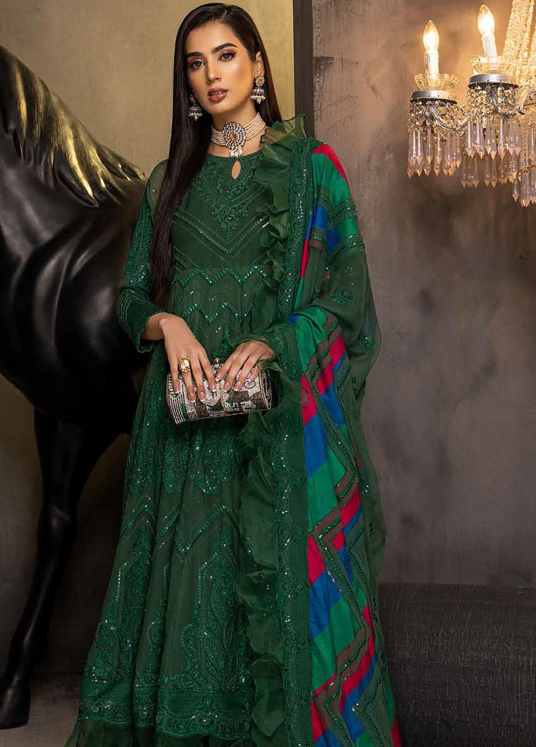 Barkha By Charizma Embroidered Chiffon Suits Unstitched 3 Piece CRZ23B CBK-06 - Premium Collection