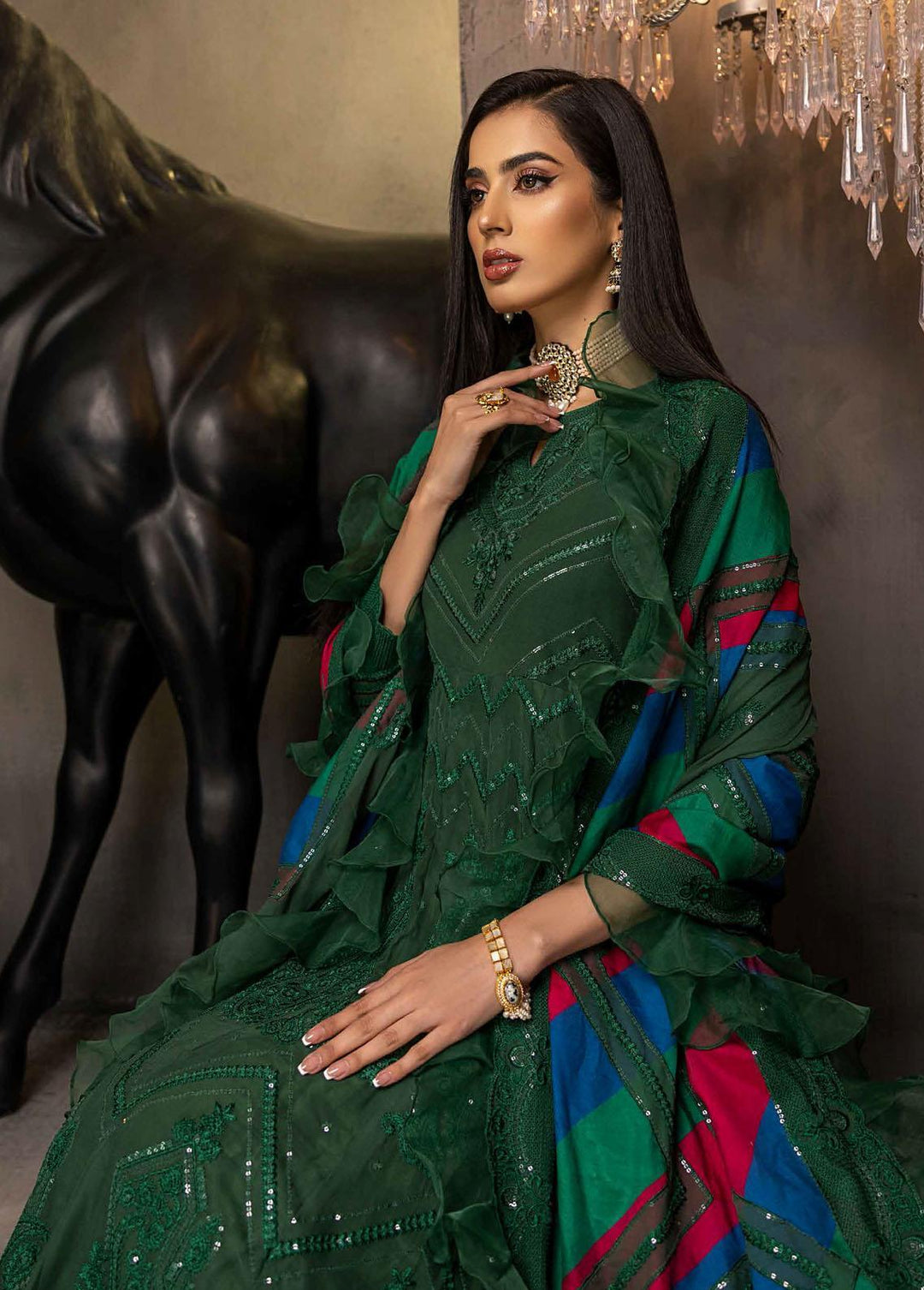 Barkha By Charizma Embroidered Chiffon Suits Unstitched 3 Piece CRZ23B CBK-06 - Premium Collection