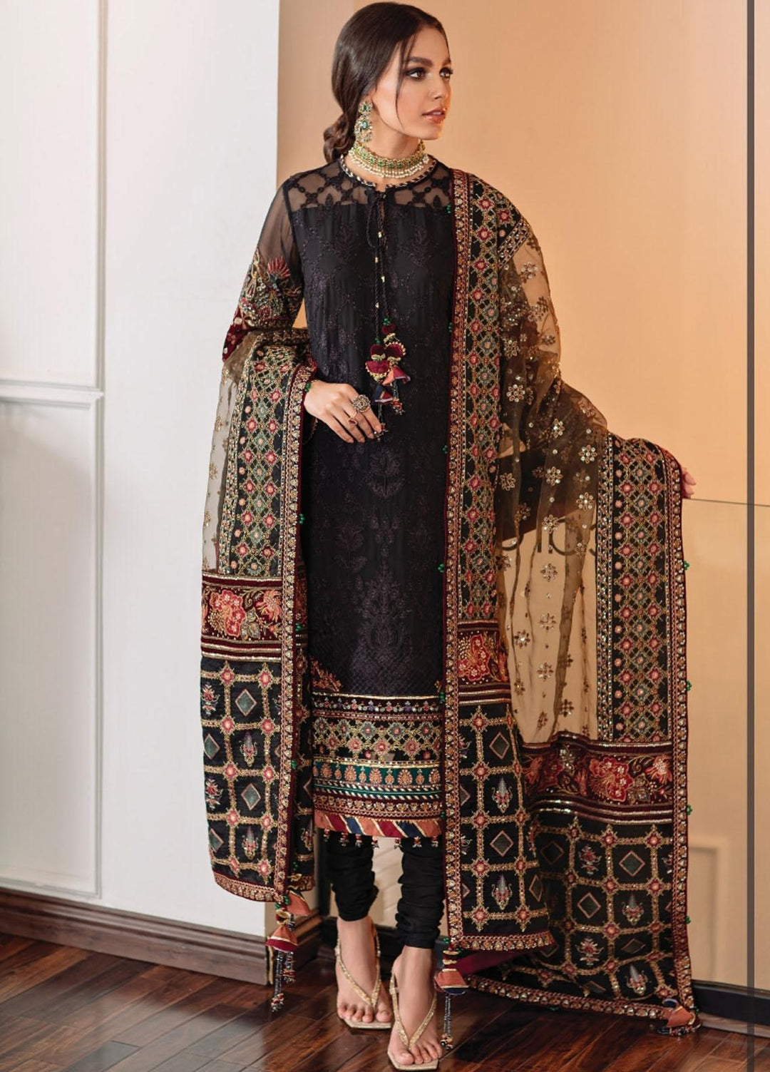 Baroque Embroidered Chiffon Suits Unstitched 3 Piece BQ22CC EC-04 - Luxury Collection