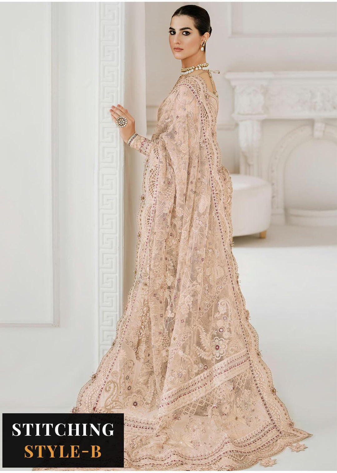 Baroque Embroidered Net Suits Unstitched 3 Piece BQU-CH10-D01 - Luxury Festive Tale