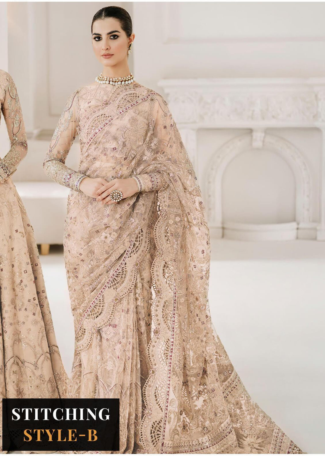 Baroque Embroidered Net Suits Unstitched 3 Piece BQU-CH10-D01 - Luxury Festive Tale